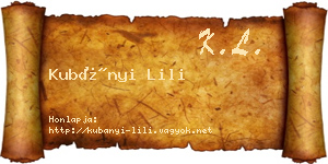 Kubányi Lili névjegykártya